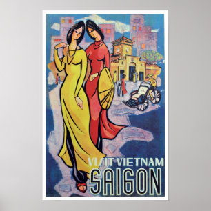 Saigon, Vietnam - Vintage Art Deco Travel Print Poster