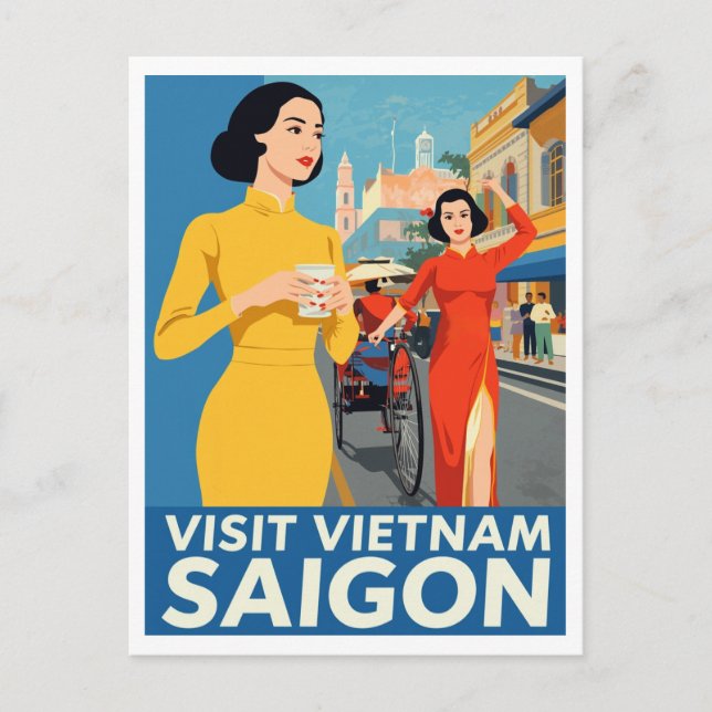 Saigon Vintage Travel Poster | Visit Vietnam Vykort (Framsida)