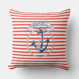 "Sail Away" Anchor, vit Rope och röd rand Kudde