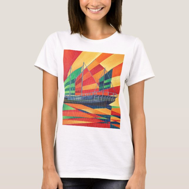 Sail Away Junk Pleasure Boat Tee Shirt (Framsida)