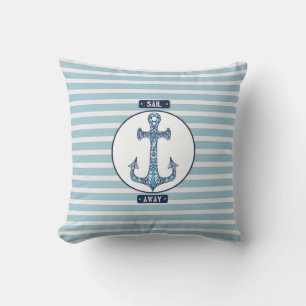 Sail Away Nautical Anchor - Kustblått Rand Kudde