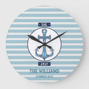 Sail Away Nautical Anchor - Personlig Coastal D Stor Klocka