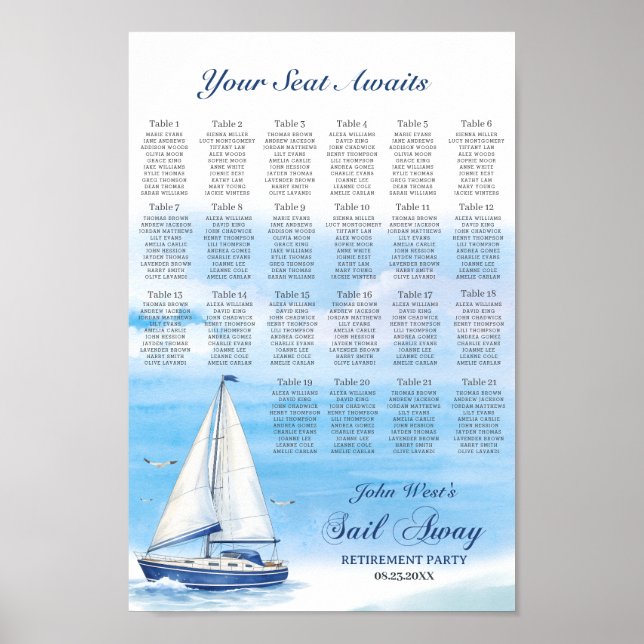 Sail Away Retirement Party Seating Chart Poster (Framsidan)