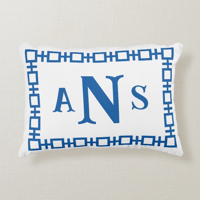 Sail Blue Square Grekiska Nyckel Monogram Prydnadskudde (Framsidan)