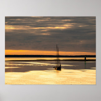 Sail boat over the sunrise poster