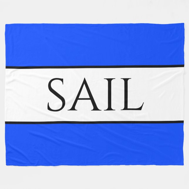 SAIL Bright Nautical Blue White Rand Fleecefilt (Framsidan (Horisontell))