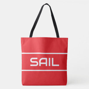SAIL Snygg Vit Text Randig Sportig Ljus Röd Tygkasse