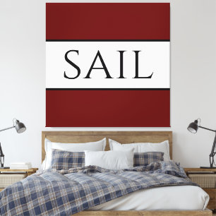 SAIL Text Fet Sportig Bred Djupröd Vit Randig Canvastryck
