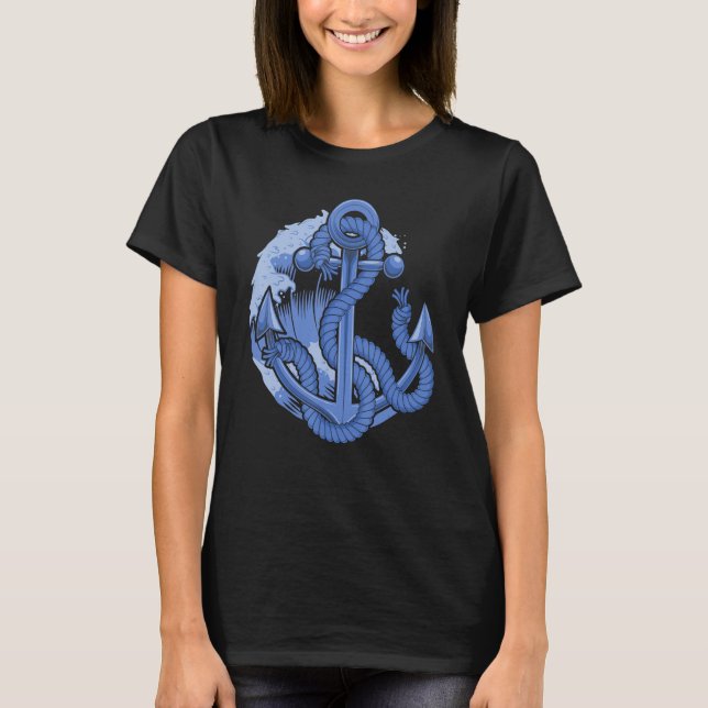 Sailboat Anchor Waves Ocean Sailor Skipper Sailing T Shirt (Framsida)