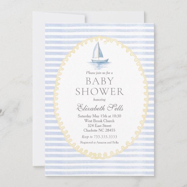 Sailboat Baby Shower Invitation, Boy baby shower Inbjudningar (Framsida)