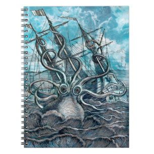 Sailboat-båten av arten Octopus Blue Sea Anteckningsbok