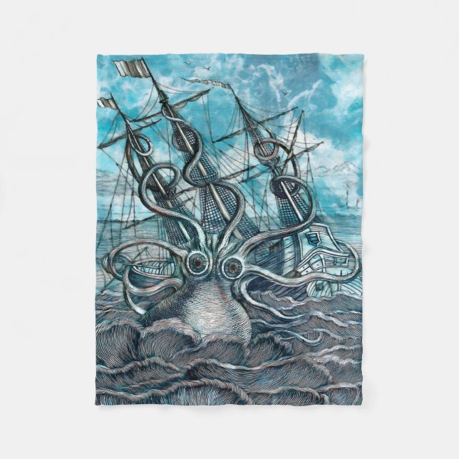Sailboat-båten av arten Octopus Blue Sea Fleecefilt (Framsidan)