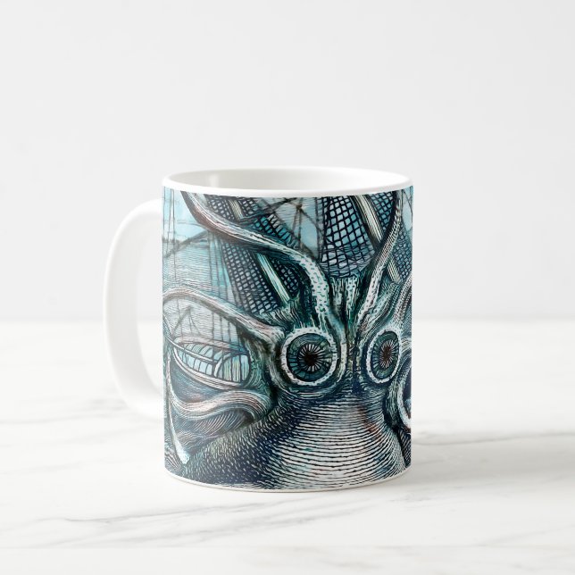 Sailboat-båten av arten Octopus Blue Sea Kaffemugg (Framsida vänster)