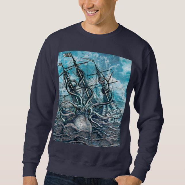 Sailboat-båten av arten Octopus Blue Sea Lång Ärmad Tröja (Framsida)