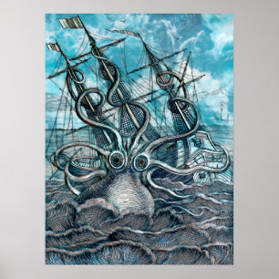 Sailboat-båten av arten Octopus Blue Sea Poster