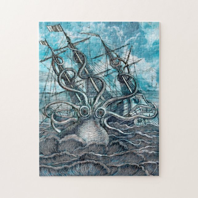 Sailboat-båten av arten Octopus Blue Sea Pussel (Vertikal)