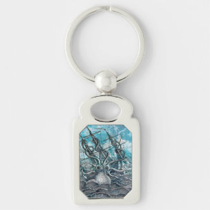 Sailboat-båten av arten Octopus Blue Sea Rektangulärt Silverfärgad Nyckelring