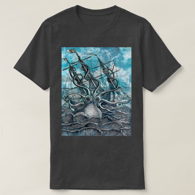 Sailboat-båten av arten Octopus Blue Sea T Shirt (Design framsida)
