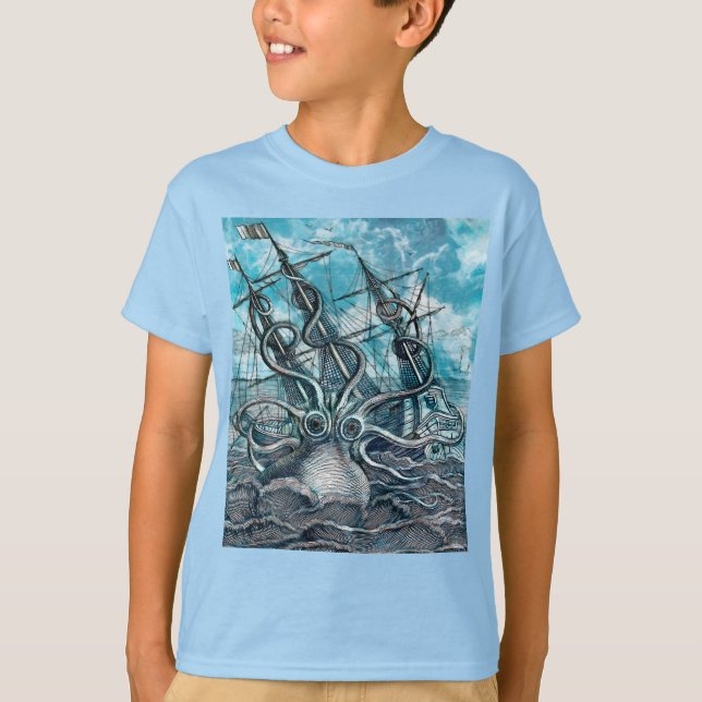 Sailboat-båten av arten Octopus Blue Sea T Shirt (Framsida)