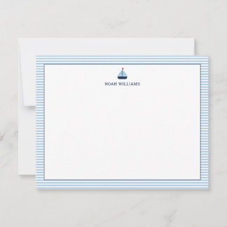 Sailboat Blue Stripes Personalized Stationery Anteckningskort