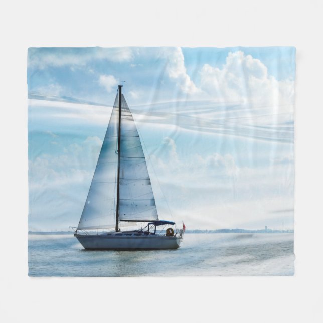 SailBoat & Clouds Fleece Blanket (Framsidan (Horisontell))