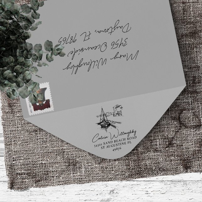 Sailboat Harbor Family Namn Returadress Stämpel (Skapare uppladdad)