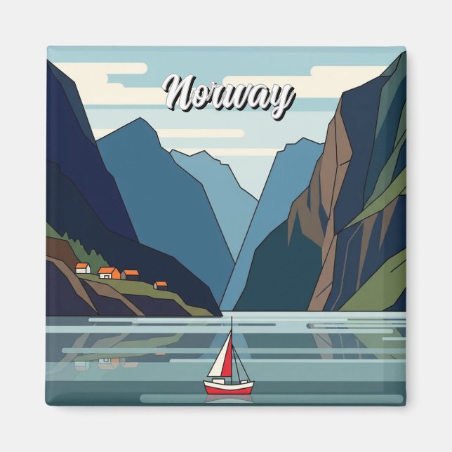 Sailboat in Norway Fjord Magnet (Framsidan)