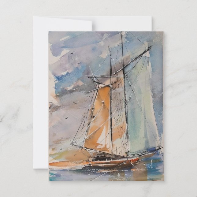 Sailboat In Watercolors Julkort (Framsida)