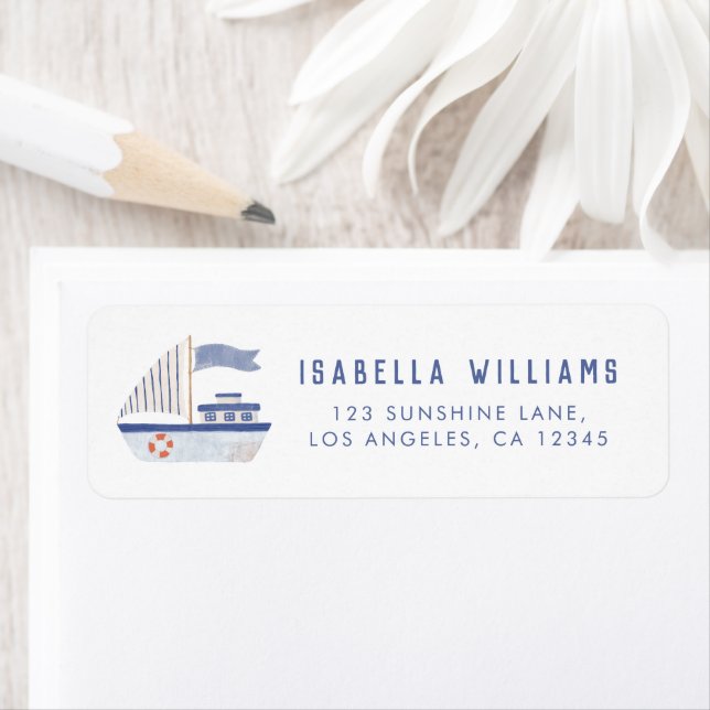 Sailboat Nautical Baby Shower Adress Returadress Etikett (Insitu)