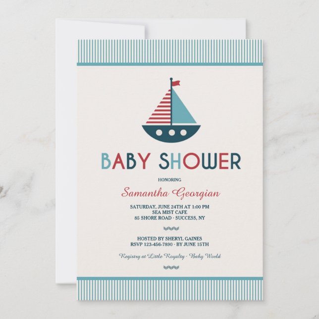 Sailboat Nautical Baby Shower-inbjudan Inbjudningar (Framsida)