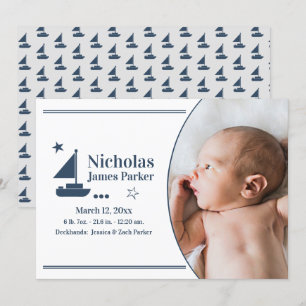 Sailboat Nautical Birth med Photo Announcemen Inbjudningar