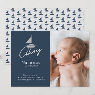 Sailboat Nautical Birth med Photo Announcement Inbjudningar