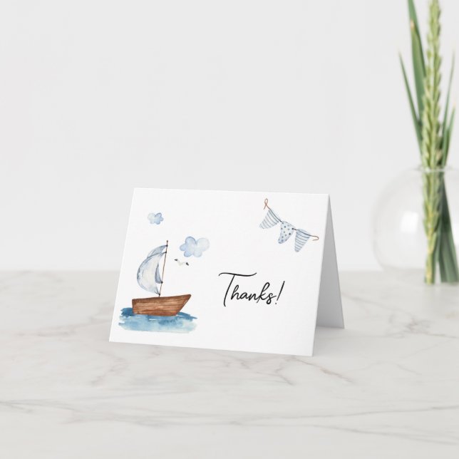 Sailboat Nautical Boy Baby Shower eller Birthday Tack Kort (Framsida)