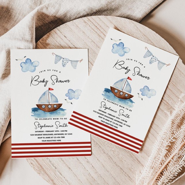 Sailboat Nautical Boy Baby Shower-inbjudan Inbjudningar (Skapare uppladdad)