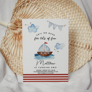 Sailboat Nautical Boy Birthday-inbjudan Inbjudningar