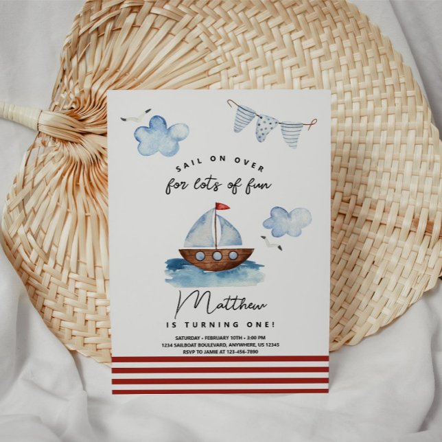 Sailboat Nautical Boy Birthday-inbjudan Inbjudningar (Skapare uppladdad)