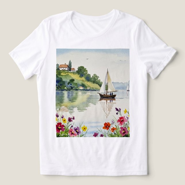 Sailboat on a quiet lake t shirt (Design Framsida)