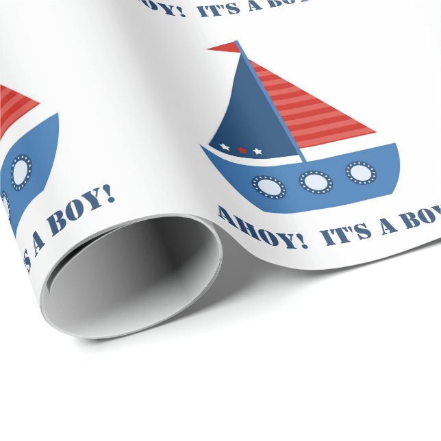 Sailboat Pojke Shower Wrapping Papper Presentpapper (Rullad Hörn)