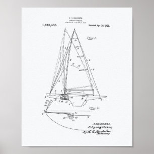 Sailboat Rigging 1921 Patent Art - White Papper Poster
