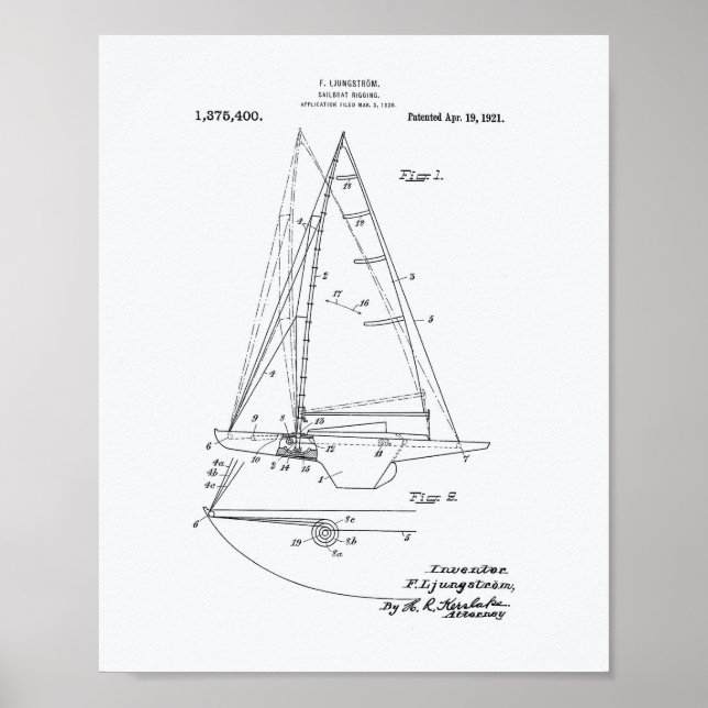 Sailboat Rigging 1921 Patent Art - White Papper Poster (Framsidan)