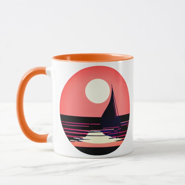 Sailboat Silhouette Mot en Orange Solnedgång Mugg (Vänster)