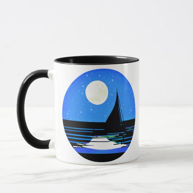 Sailboat Silhouette Mot Nattens Himlar Mugg (Vänster)