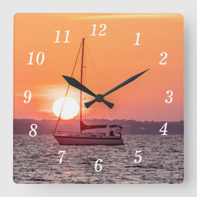 Sailboat Sunrise Wall Clock Fyrkantig Klocka (Framsida)