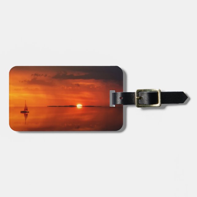 Sailboat Sunset Luggage Tag Bagagebricka (Horisontell Framsida)