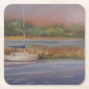 Sailboat Sunset Peacnice Marsh Serene Underlägg Papper Kvadrat