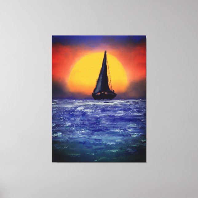 Sailboat Sunset - Watercolor Art Art Canvastryck (Framsida)