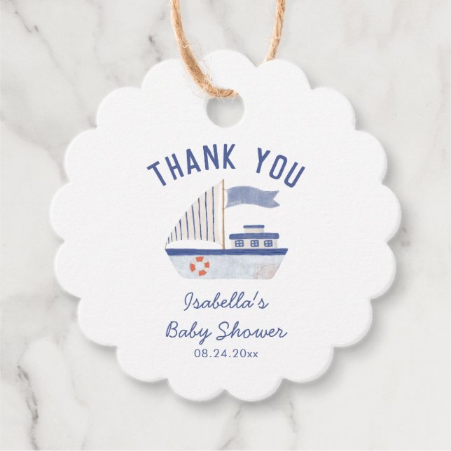 Sailboat Tack Boy Baby Shower Gåvor Etiketter (Framsida)