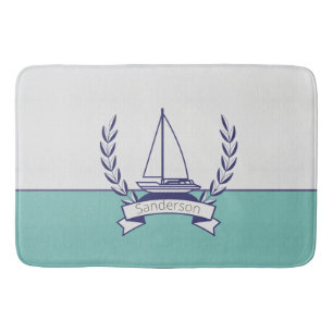 Sailboat Teal Blue Navy Sommar i kustsjöfarten Badrumsmatta