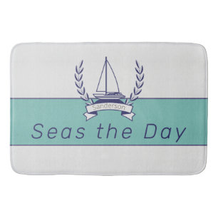 Sailboat Teal Blue Navy Sommar i kustsjöfarten Badrumsmatta