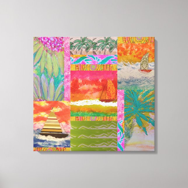 Sailboat Tropical Abstrakt Stretched Kanvastryck (Framsida)